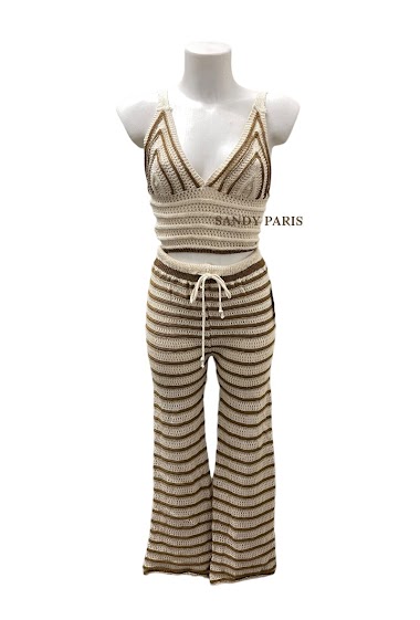 Wholesaler Sandy Paris - Crochet top and pants set with color gradient
