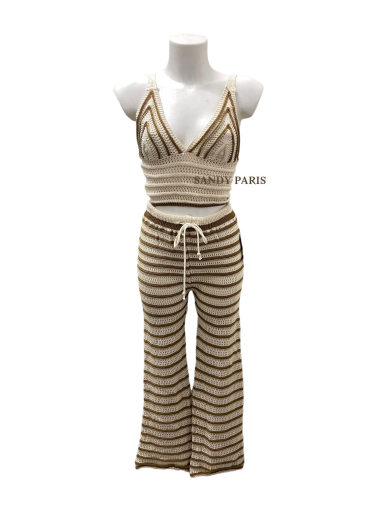 Wholesaler Sandy Paris - Crochet top and pants set with color gradient