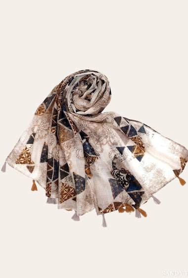 Großhändler Sandy Paris - Printed scarf with pompoms