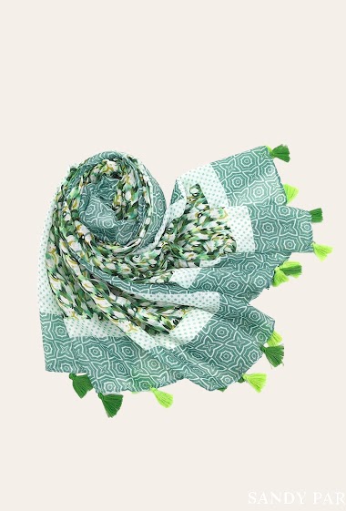 Großhändler Sandy Paris - Printed scarf with pompoms