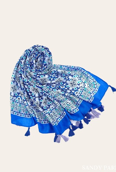 Wholesaler Sandy Paris - Printed scarf with pompoms