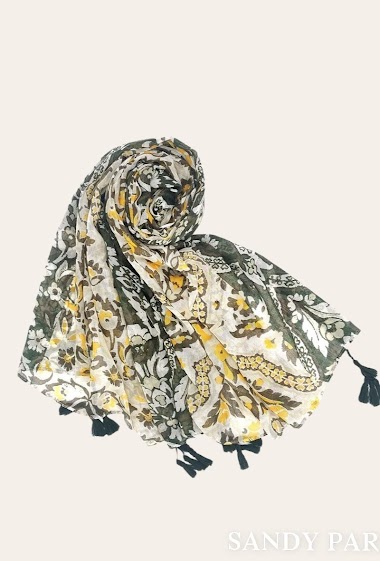 Großhändler Sandy Paris - Printed scarf with pompoms