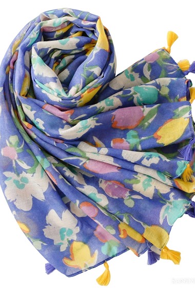 Wholesaler Sandy Paris - Printed scarf with pompons
