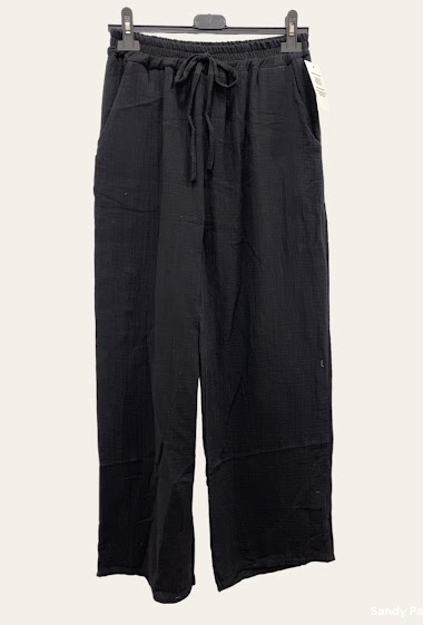 Grossiste Sandy Paris - Pantalon en gaze de coton avec poche et ficelle à la taille