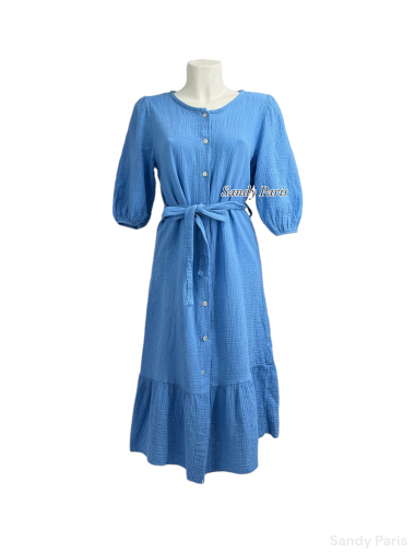 Großhändler Sandy Paris - Geknöpftes Kleid aus Baumwollgaze mit Puffärmeln