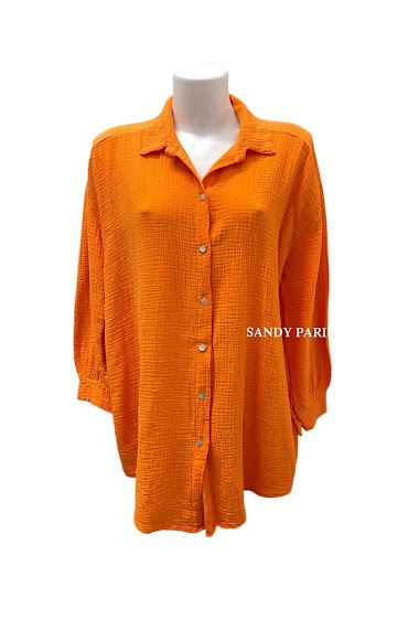 Grossiste Sandy Paris - Robe chemise mi longue en gaze de coton