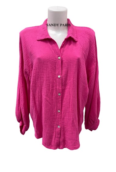 Wholesaler Sandy Paris - Mid-length shirt dress in cotton gauze with puffed sleeve