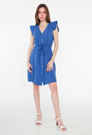 Großhändler Sandy Paris - Kurzes Kleid aus Lyocell mit Rüschenärmeln und Knopf