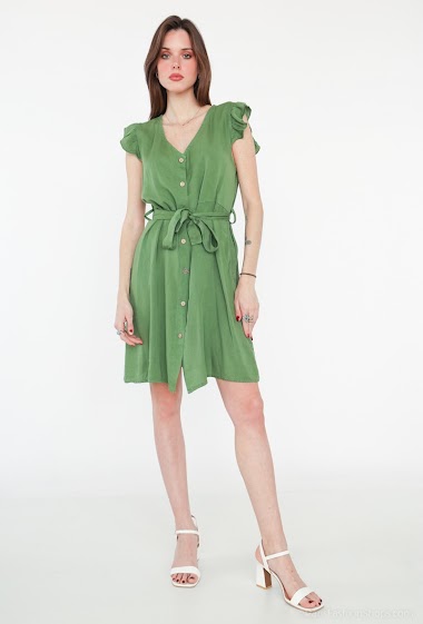 Wholesaler Sandy Paris - Short dress in lyocell with frilly sleeves and button closure