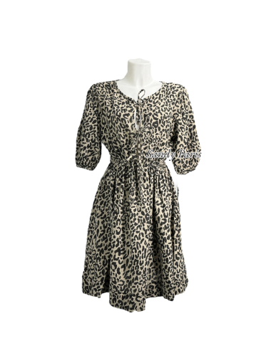 Wholesaler Sandy Paris - Leopard dress with bow in cotton gauze.