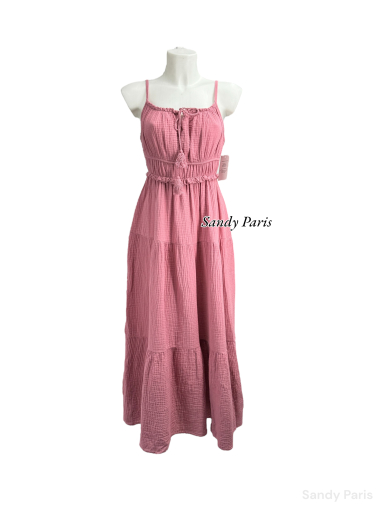 Wholesaler Sandy Paris - Long dress with pompom in cotton gauze