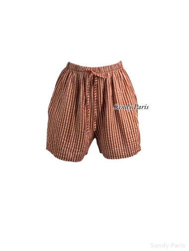 Großhändler Sandy Paris - Gestreifte Shorts aus Baumwollgaze mit Tasche