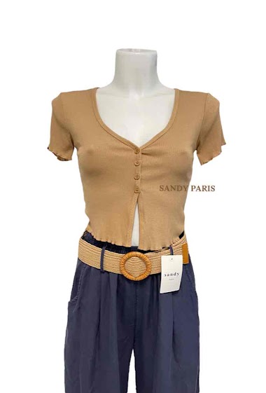 Grossiste Sandy Paris - T-shirt court côtelé à bouton