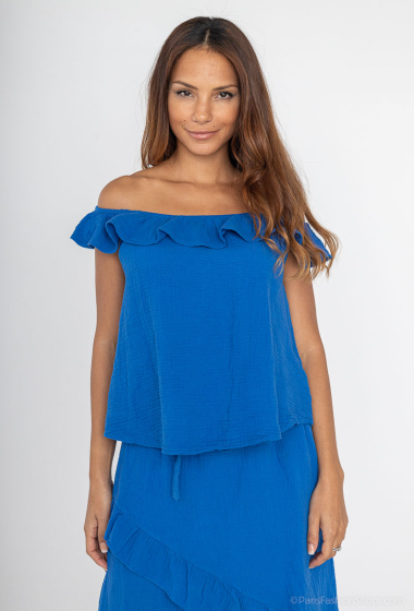 Wholesaler Sandy Paris - Bardot collar top in cotton gauze