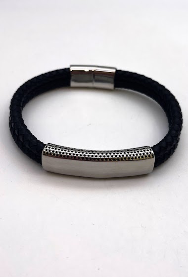 Bracelet chaîne noire et cuir LOTUS STYLE | BIJOUX HOMME