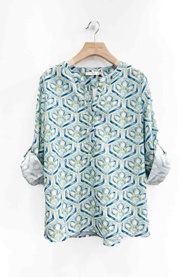 Printed cotton shirt with button-down