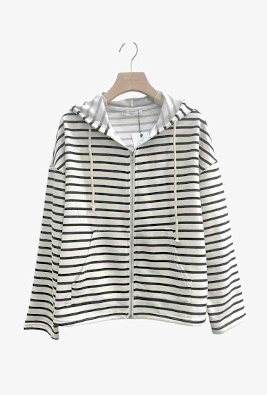 Zipped striped hoodie with pocket