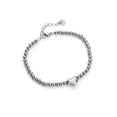 Grossiste Satine - Bracelet Chaine de Perles d'Acier à Pendentif Coeur