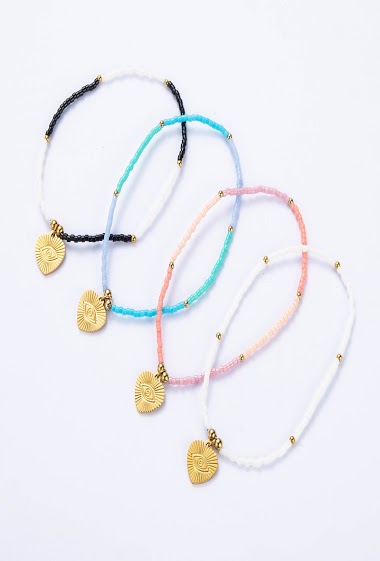 Grossiste Satine - Bracelet élastique perle de miyuki coeur