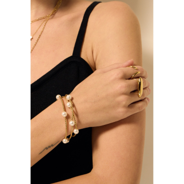 Großhändler Satine - Dreifach gewickeltes elastisches Armband mit weißen Perlen