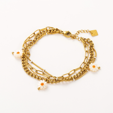 Großhändler Satine - Mehrreihiges Armband mit Trio aus perlmuttfarbenen Gänseblümchen