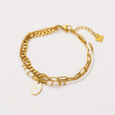 Grossiste Satine - Bracelet Multi-Rang Perles Heishi et Pendentif Médaillon Coloré