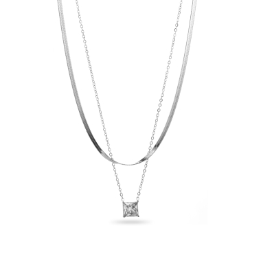 Grossiste Satine - Collier double strasse carre