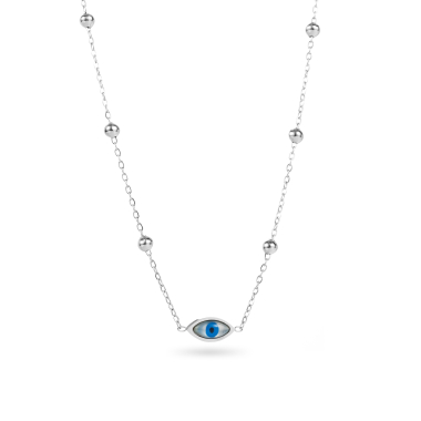 Grossiste Satine - Collier Fin Pendentif Oeil avec Perles d'Acier
