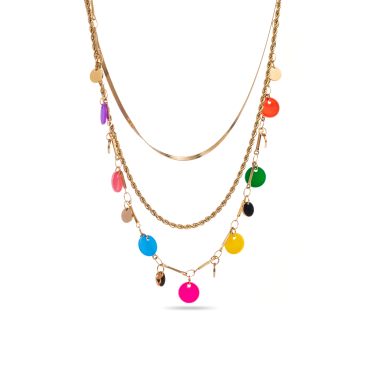 Wholesaler Satine - Multi-row Necklace with Colorful Mother-of-Pearl Tassel