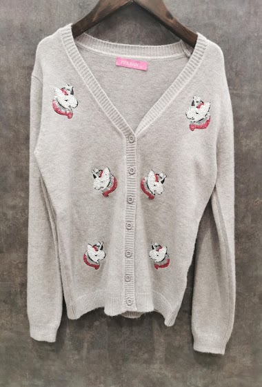 Wholesaler Squared & Cubed - Cardigan with sequin patches "UNICORNS"