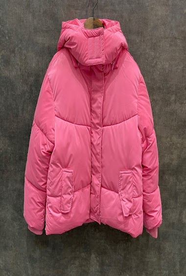 Vinyle effect puffer jacket with detachable hood