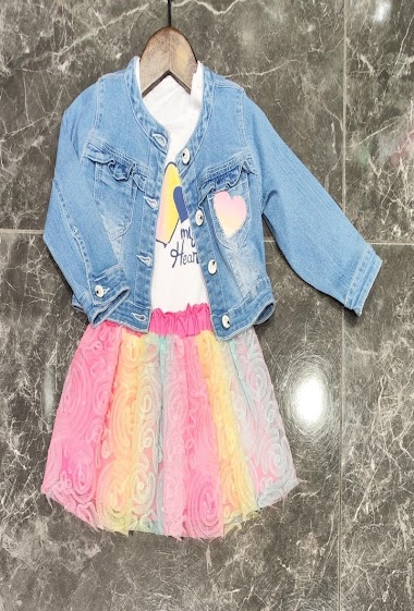 Mayorista Squared & Cubed - 3 pieces set of jeans vest, short sleeves tshirt and tulle skirt