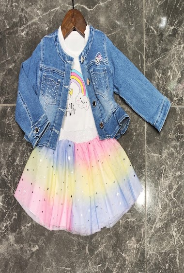 3 pieces set of jeans vest,short sleeves tshirt and tulle skirt