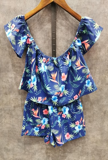 Tropical printed set of top tank with a short