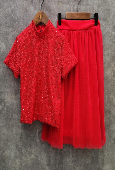 Großhändler Squared & Cubed - Set of short sleeves sequins top  + skirt in tulle