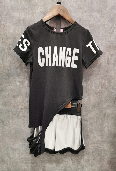 Set of assymetric tshirt with metallic fabric short "CHANGE"