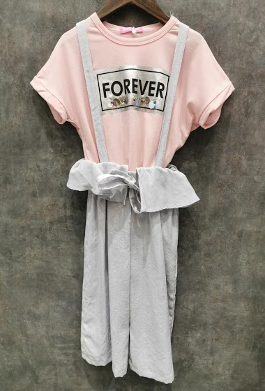 Wholesaler Squared & Cubed - Set of tshirt with culotte skirt overalls "FOREVER"