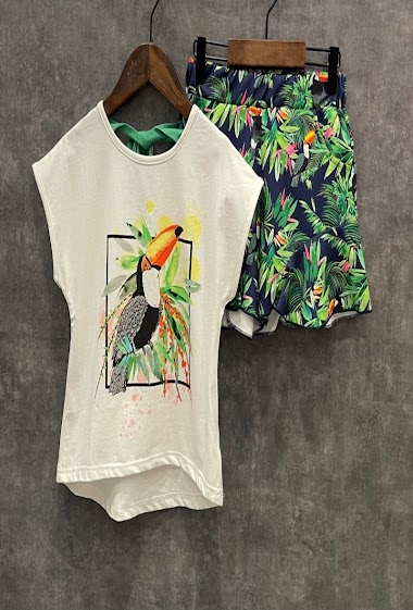 Wholesaler Squared & Cubed - Set of tshirt with strass + printed short "PELICAN"