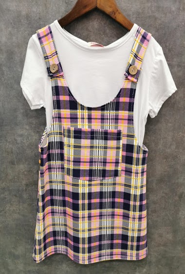 Tshirt and checked strapped dress set