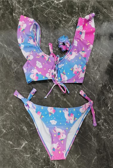 Wholesaler Squared & Cubed - Two-piece swim suit with matching hair accessory