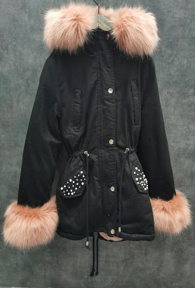 Hooded coat with removable synthetic fur