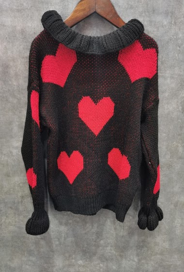 Mayorista Squared & Cubed - Wool pullover with ruffle neck "HEARTS"