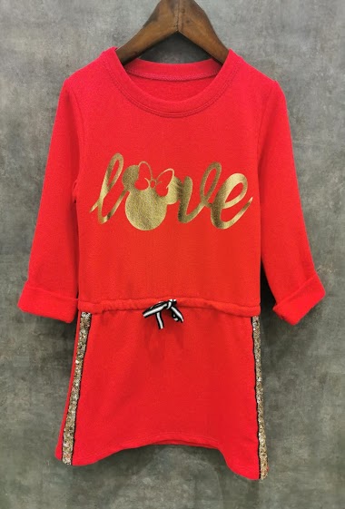 Mayorista Squared & Cubed - Printed fleece coton dress with retractable belt "LOVE"