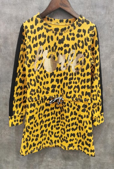 Mayorista Squared & Cubed - Leopard printed fleece coton dress with retractable belt "LOVE"