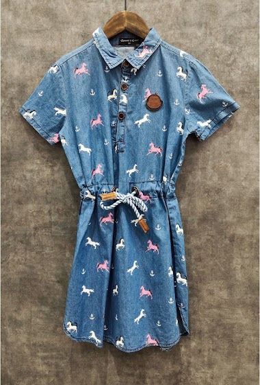 Wholesaler Squared & Cubed - Printed waist fastening jeans dress "HORSES"