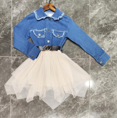 Wholesaler Squared & Cubed - Belted jeans dress with tulle
