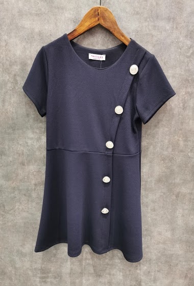 Wholesaler Squared & Cubed - SHORT SLEEVES THICK COTTON DRESS WITH GOLD BUTTONS