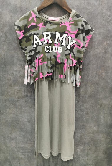Großhändler Squared & Cubed - Mid length dress with overlaid tank top "ARMY CLUB"