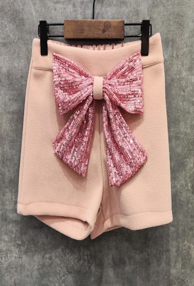 Wool short with sequin bow tie
