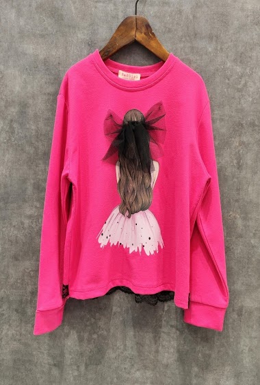 Wholesaler Squared & Cubed - Girl crew neck sweatshirt with tulle bow tie